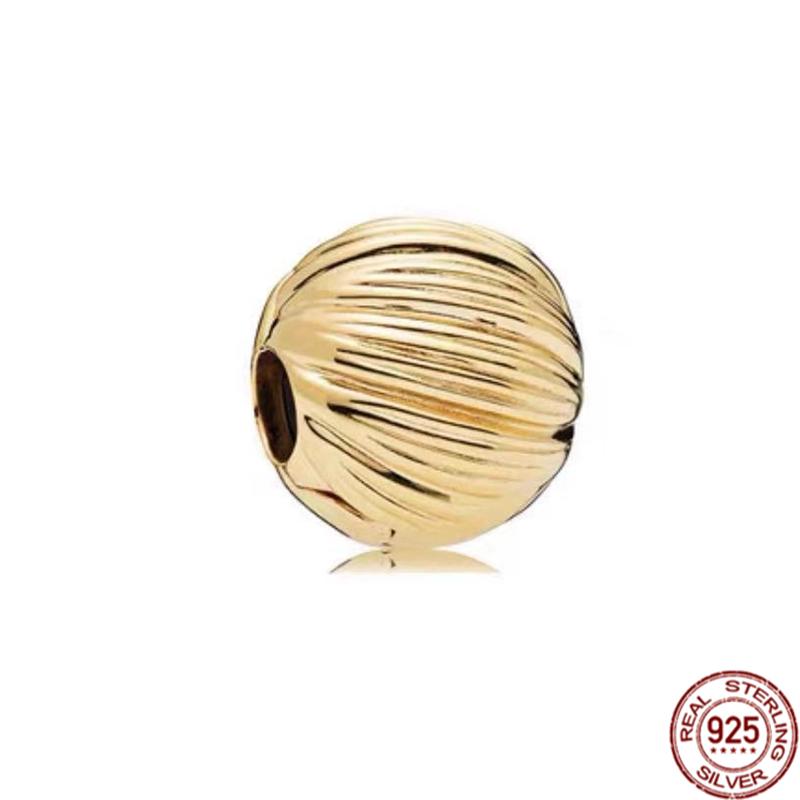 DIY-Schmuck S925 Sterling Silber Goldenes Herzband Polierte, mit Federn besetzte Clip-Charm-Perlen Passend für Original-Armbänder