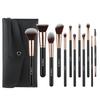 12 Brown Makeup Brush Set with Bag Soft Loose Powder Blush Brush Foundation Brush Eyeshadow Brush