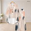Women Plus Size Round Neck Long Sleeve Printed High Low Top Wide Leg Pants Two Piece Set