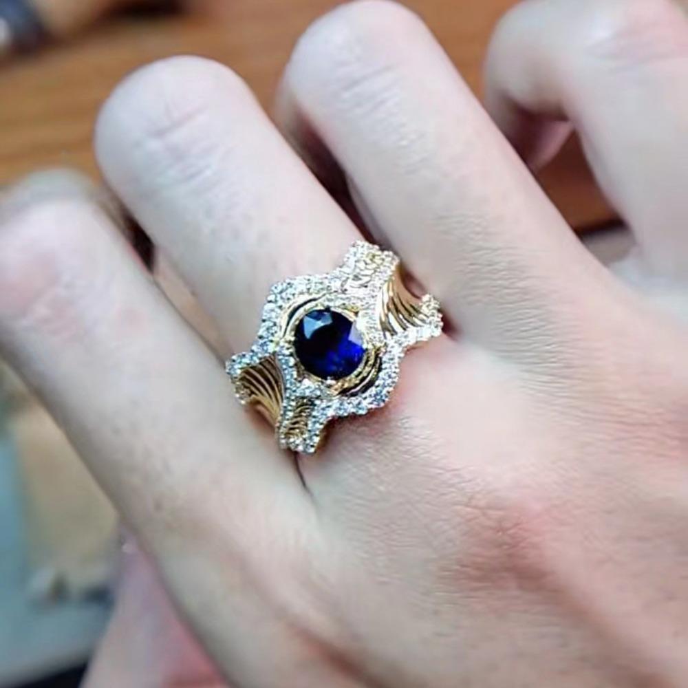 Elegant Royal Blue Sapphire Ring Women Italian Artisan Craft Maupassant Ocean Waves