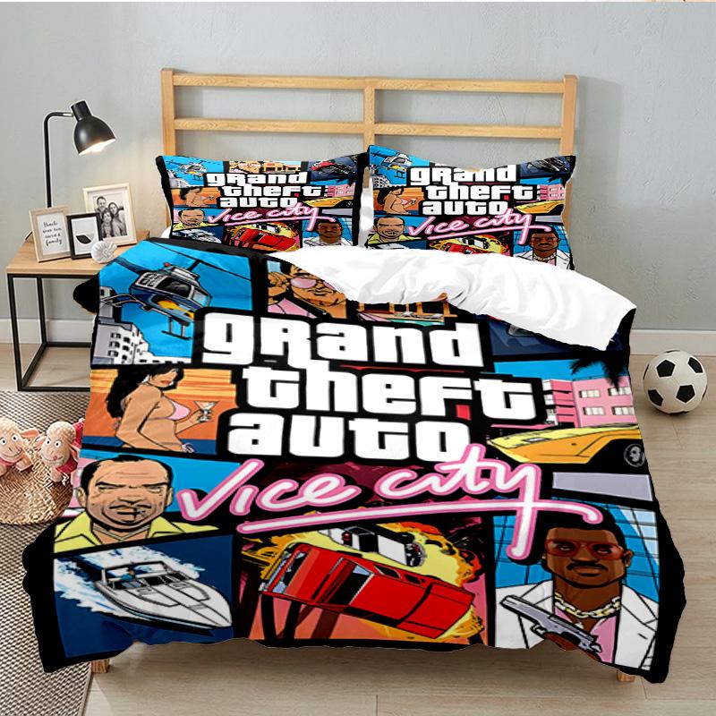 3PCS Theft Auto Bedding Set Printed Duvet Cover Closure Includes 1 Duvet Cover & 2 Pillowcases for All Seasons Bedroom Decor