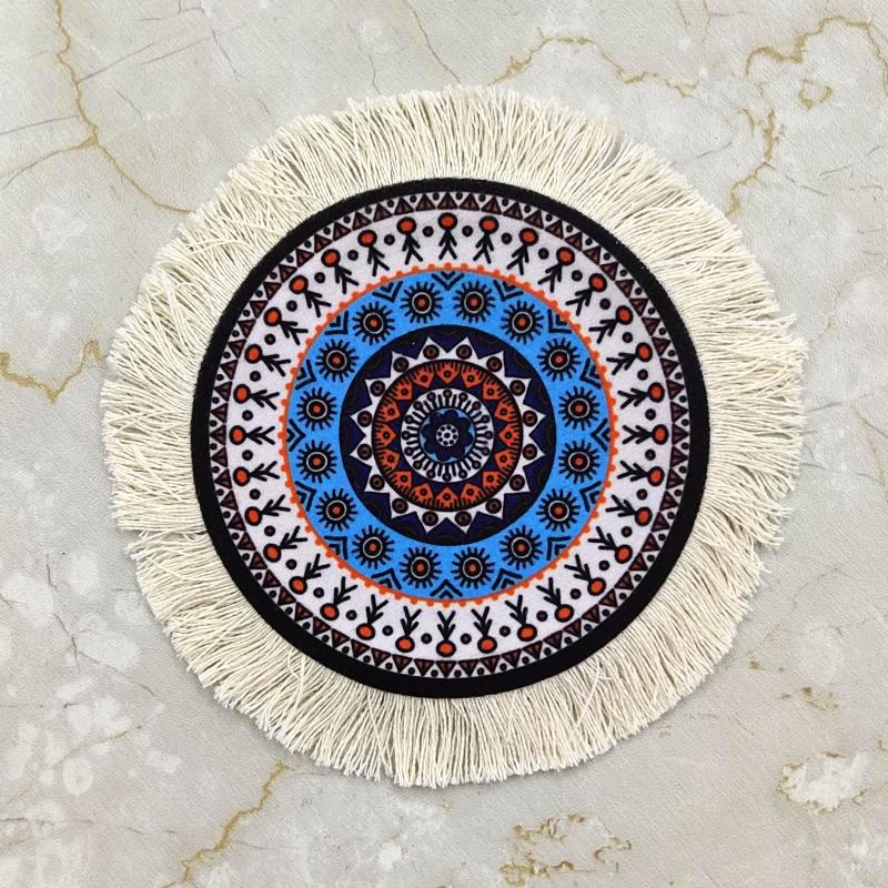 1PC Multi-Use Heat-Resistant Coaster Artisanal Round Durable Mat Non-Slip Ethnic Style Bohemian Coffee Washable 10cm