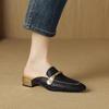 Great good to wear bag head cool slippers women's summer outer wear fashion round head medium heel thick heel leather shoes low heel large size