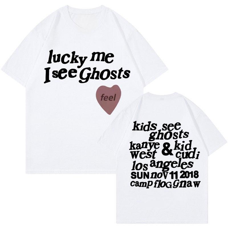 Kids See Ghosts T Shirt - Lucky Me I See Ghosts - Kanye West Letters Print T Shirts Men Women Fashion Casual Cotton T-shirt Tops