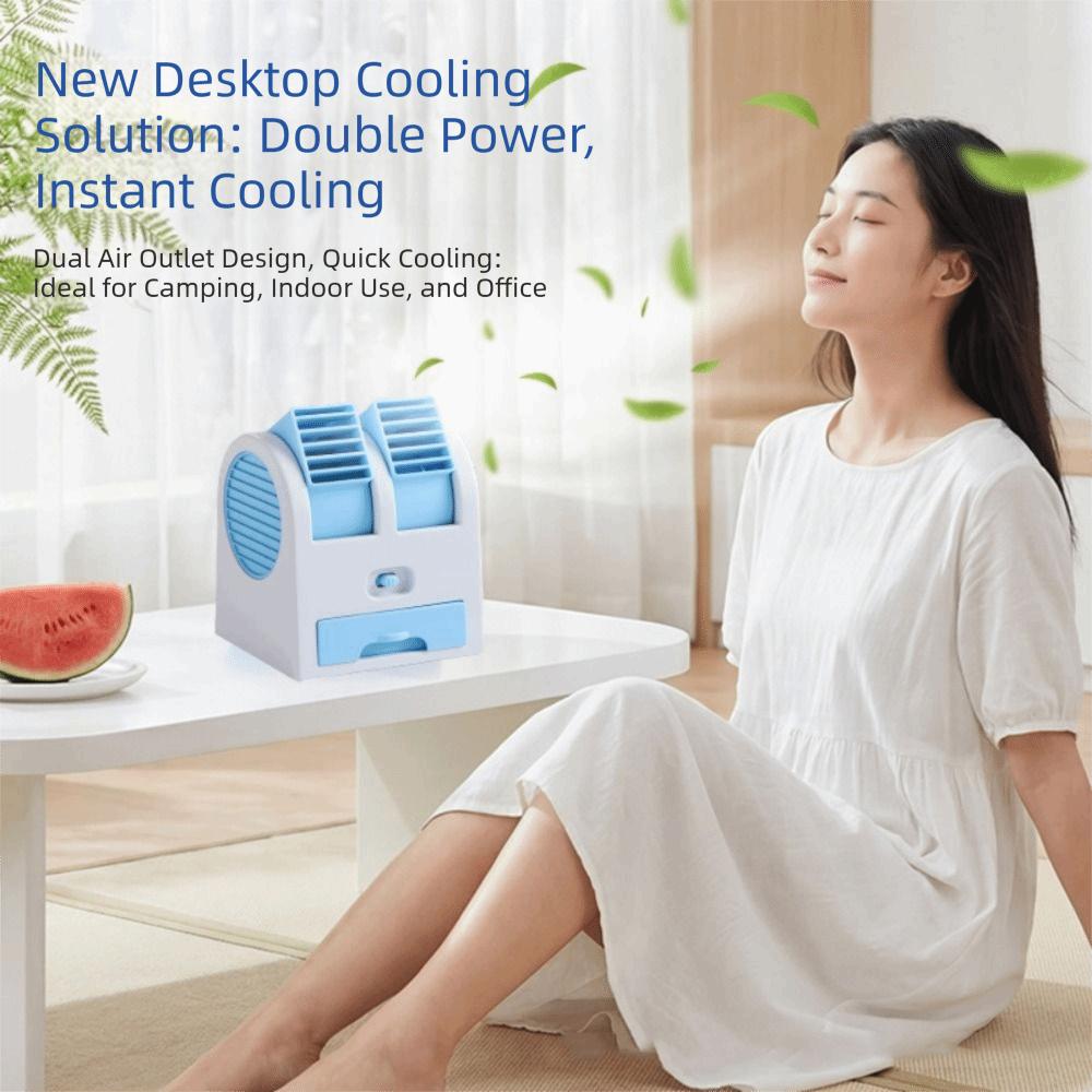 Dual Air Outlet Mini Air Cooling Desk Fan Battery Powered Portable Table Fan Office Bedroom