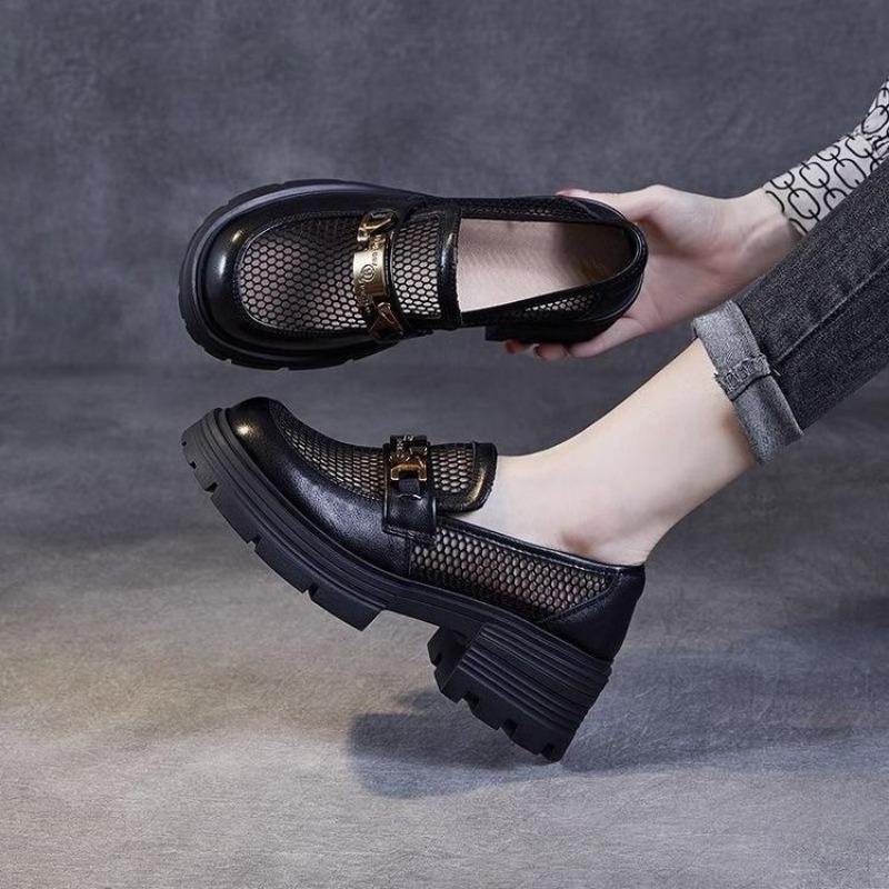 

Женские летние дышащие сетчатые туфли на толстой подошве из мягкой кожи, маленькие кожаные туфли-однопедальки 36