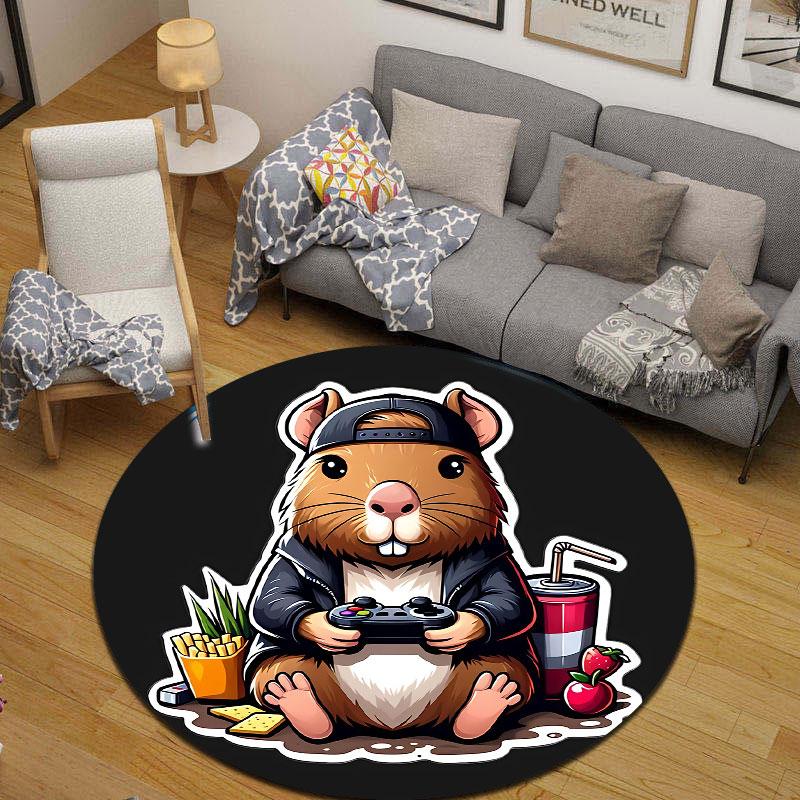 Minimalist Round Cat Multicolor Floor Rug, Non-Slip Floor Mat for Nursery
