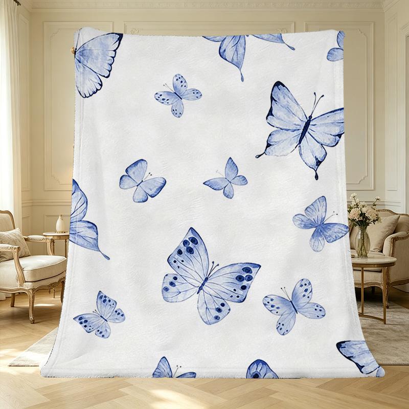 Soft Flannel Fleece Blanket, Breathable Cozy Throw with Butterfly Design Lightweight All Seasons for Home Office, Christmas & Halloween