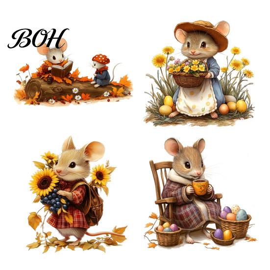 Autumn Theme Party Supplies Mouse Wall Stickers, Waterproof PVC Retro Fairy Tale Decals, Removable Peel Pastoral Style Stickers And Stick Decals