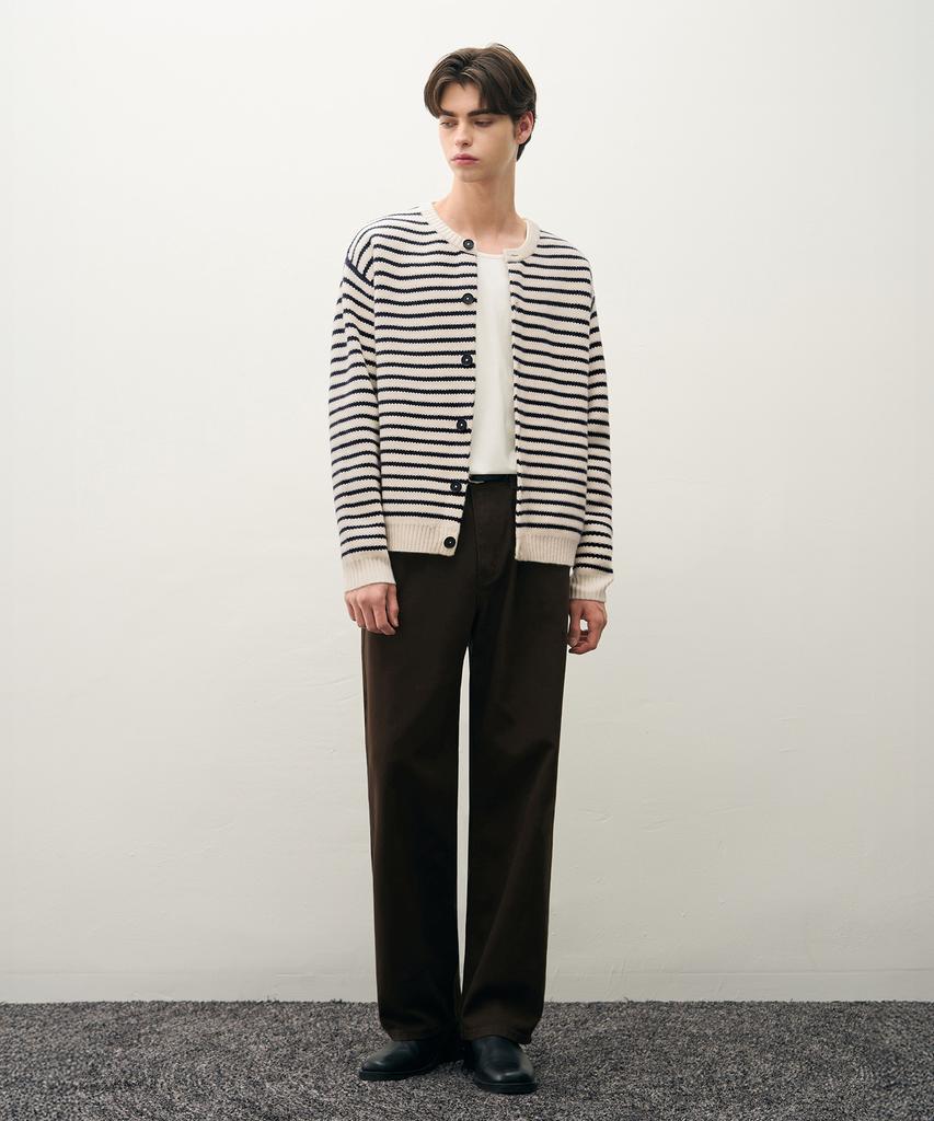 Draw Fit Striped Hairy Crop Round Cardigan [Ivory]