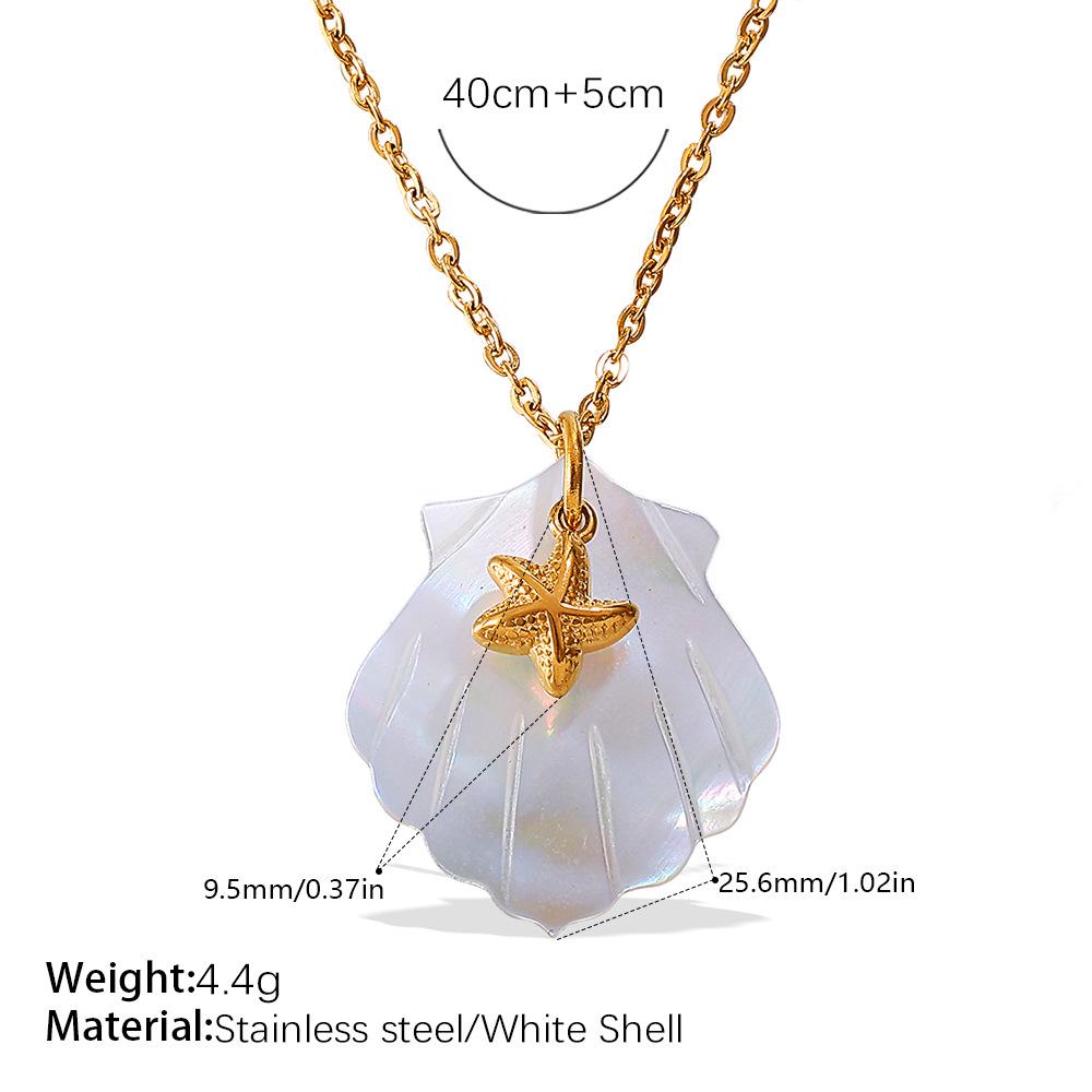 Starfish & Seahorse Stainless Steel Necklace with White Shell