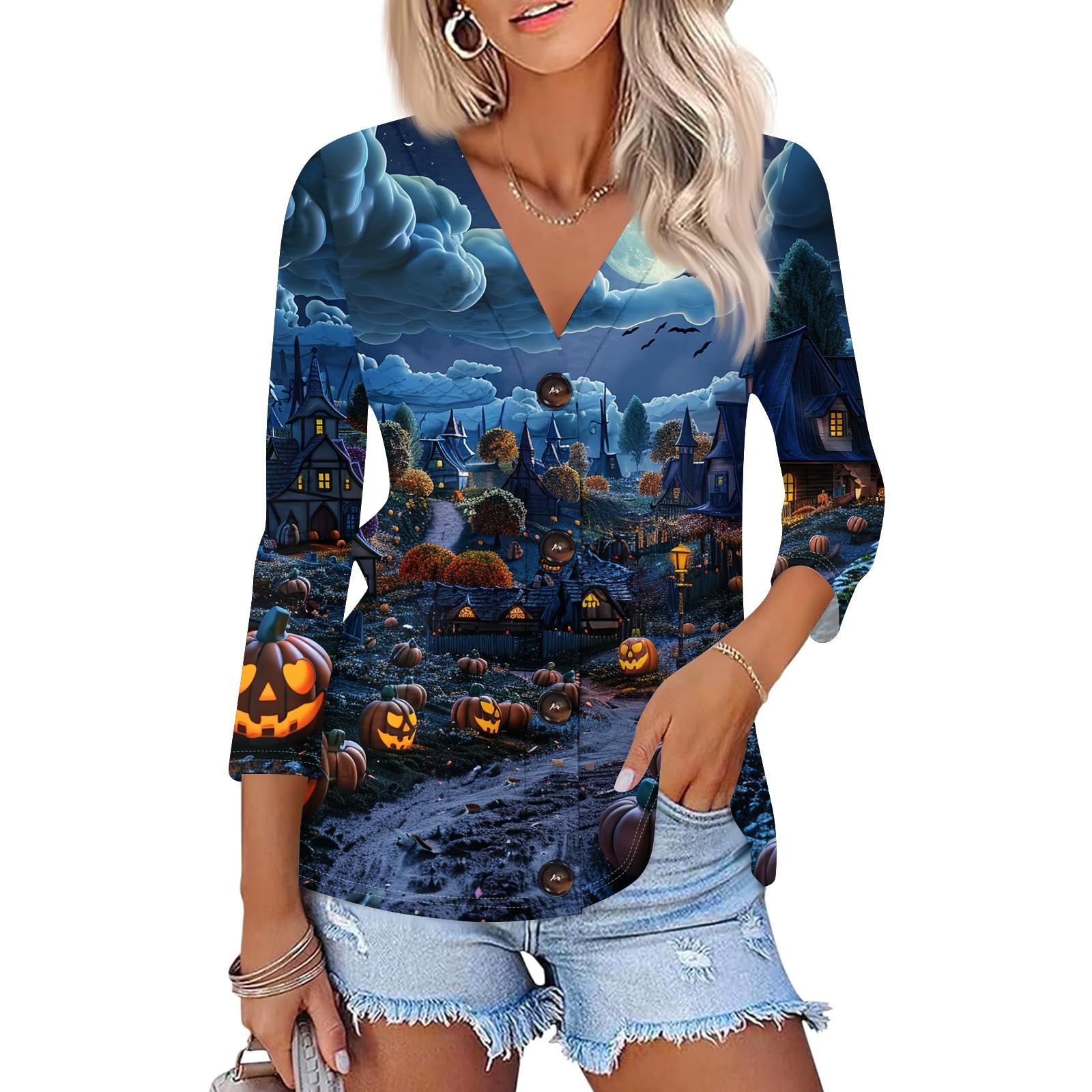 

Женская модная повседневная рубашка на пуговицах с принтом, топ с рукавами 3/4 XXL