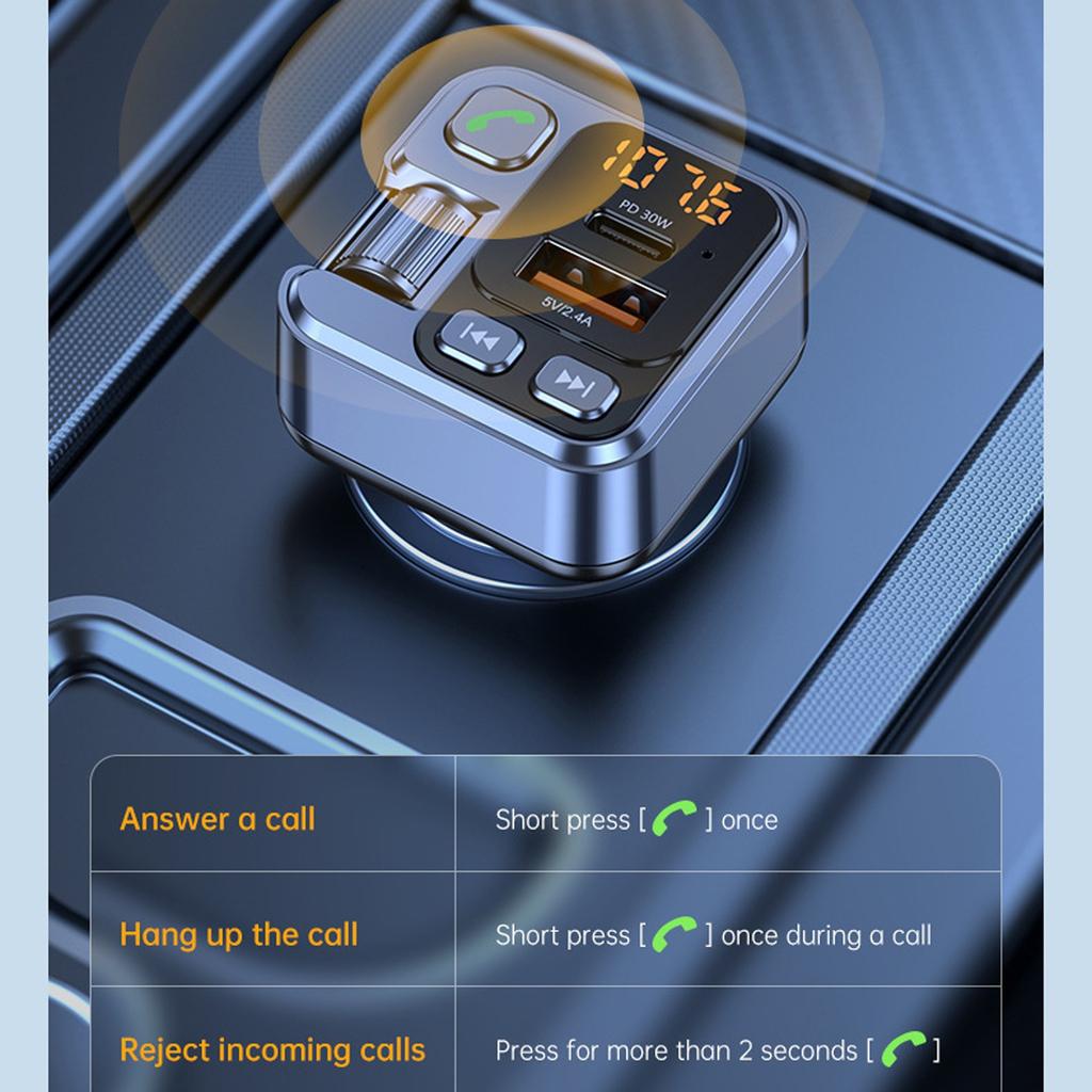 Bluetooth Car MP3 Receiver Lighter Player Charger Multi-Functional Multimedia Center With USB-A And USB-C Fast Charging LED Display Wireless Audio