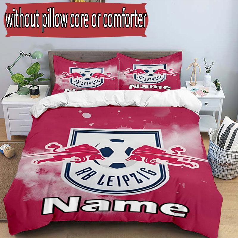 3-teiliges Bettbezug-Set (1 * Bettbezug + 2 * Kissenbezug, ohne Kern), Benutzerdefiniertes Namens-RB Leipzig-Muster Bettwäscheset, Heimschlafzimmer Dekor Geschenk