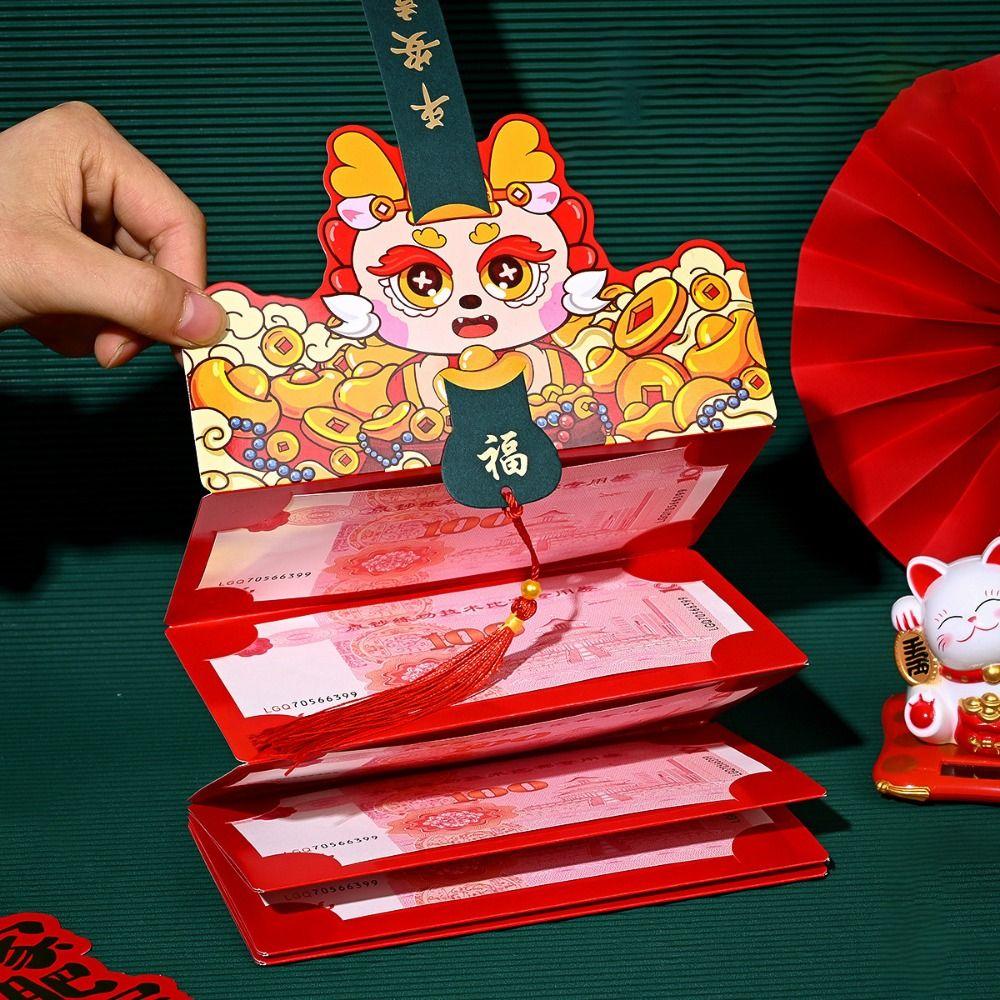 Fodable Folding Red Envelope Cartoon Blessing Bag Creative 2025 New Year Packet  Celebration Party