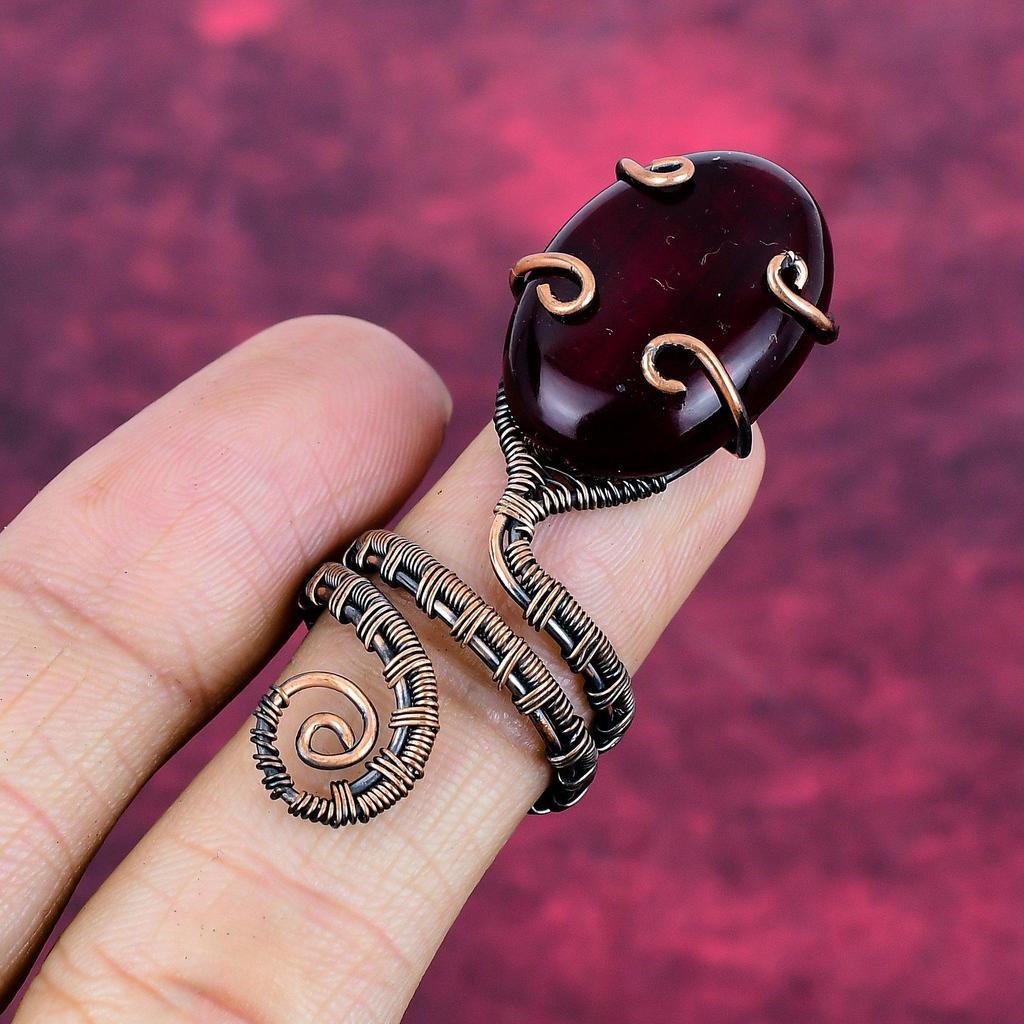 Red Fire Labradorite Gemstone Ring Adjustable Ring Copper Wire Wrapped Jewelry