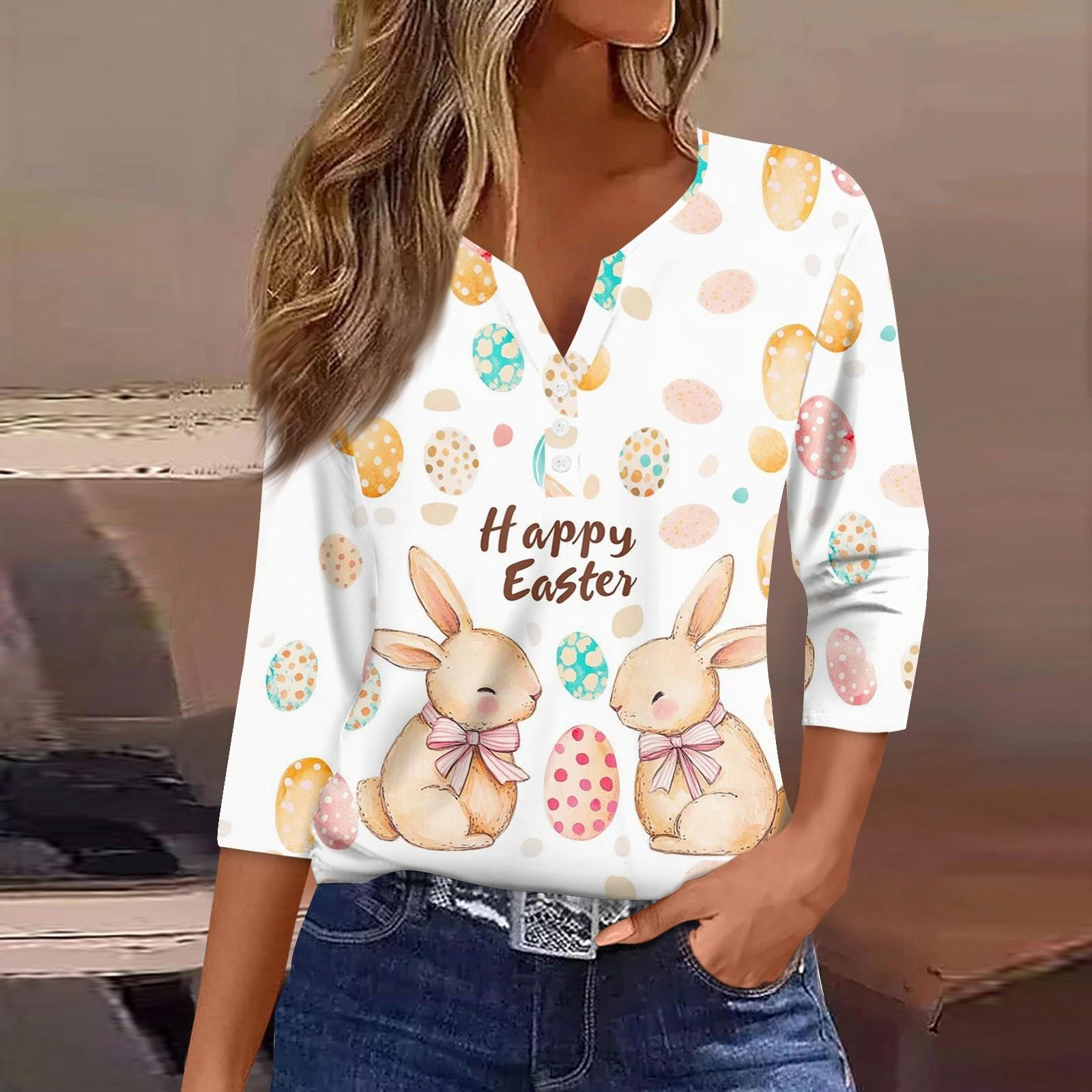 

Жіноча футболка з принтом на ґудзиках з рукавами 3/4, щоденна мода на вихідні, звичайний топ із V-подібним вирізом L хакі