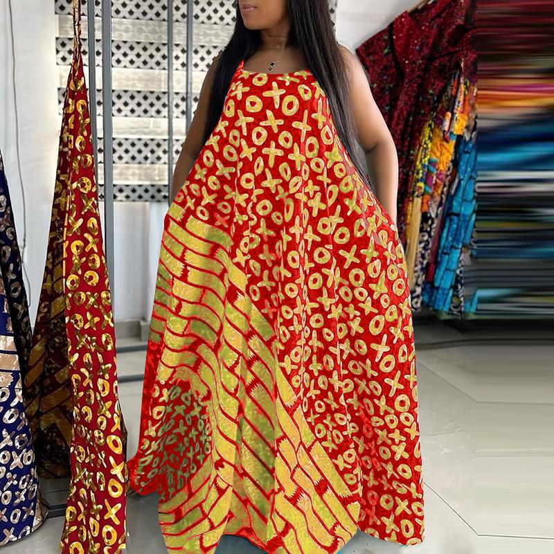 Women Plus Size Off Shoulder Sleeveless Printed Dresses