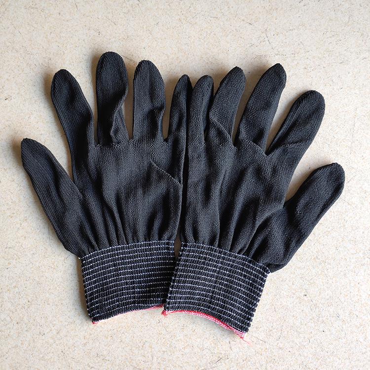 Elastic Thirteen-Needle Nylon Gloves: Non-Slip, Wear-Resistant, Thin, Black/White/Gray, Small/Medium, for Men's and Women's Work Safety