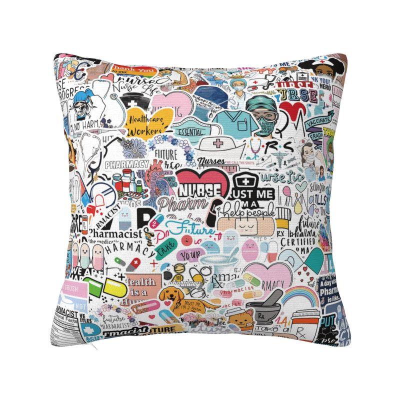 Luxury Cartoon Doctors Nurse Cushion Covers 45x45cm Soft Nursing Medical Print Pillow for Car Square Pillowcase Home Decorative