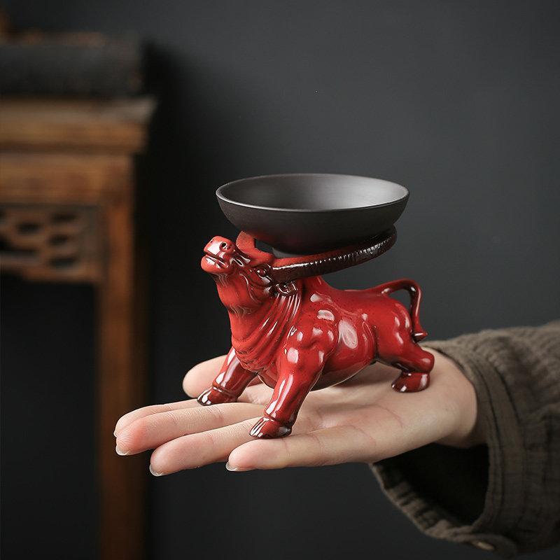 BEPAN Violette Tonofen-Farbwechselglasur Tee-Haustier Stier Statue Ornament Teegeschirr Filter Handwerk Schreibtischdekoration Festivalgeschenk