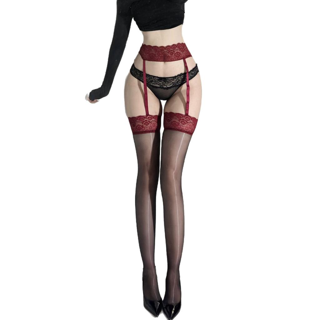 Flirty lingerie suspenders aurora shiny female sexy pure lace high long tube black stockings ultra thin
