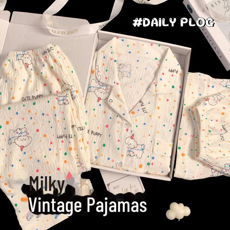 Sommerlicher Pyjama aus Baumwolle mit Blumenmuster: Dreiteiliges Kurzarm-Set im japanischen Stil für Damen – süße Homewear im Stil der Internet-Prominenten.