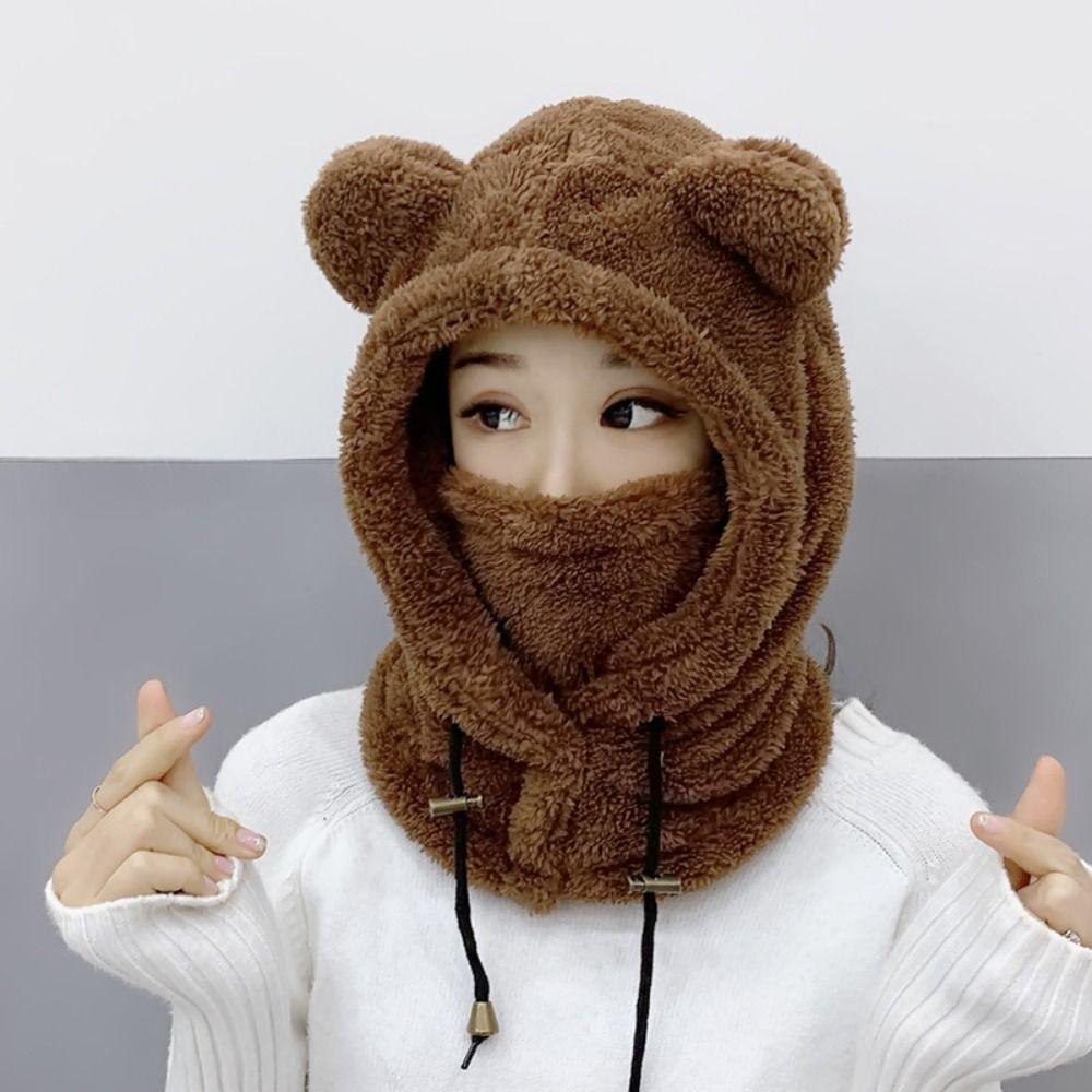 Windproof Winter Hats Balaclavas Mask Earflap Earmuff Cold Weather Bear Ear Hat  Women Girls
