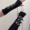 Black Punk Style Elbow Gloves Gothic Metal Button Gloves Harajuku Street Dance Gloves  Street Dance