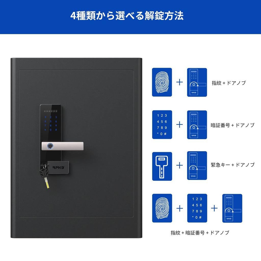 RPNB Säkert Säkerhetsförvaring Smart Pekskärm Röstindikation Säker Dubbel Larm Avtagbar Hylla 2 Nödvändiga Nycklar Hemmakontor Hotell 80L