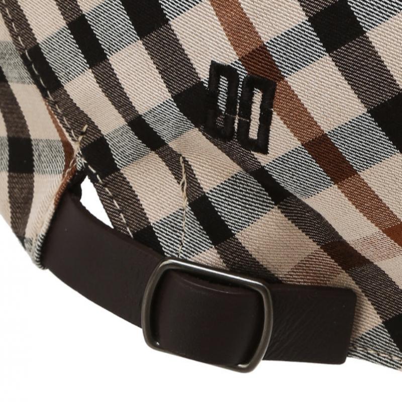 Daks Brown Check Leather Adjustable Strap Hunting Cap Dbhe5el01w2