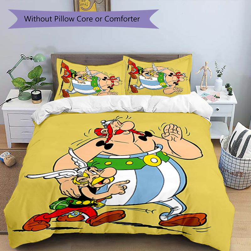 3-teiliges Bettwäscheset mit Asterix dem Gallier Bettbezugset enthält Bettbezug & Kissenbezüge, perfekte Ganzjahres-Schlafzimmerdekoration & Geschenk
