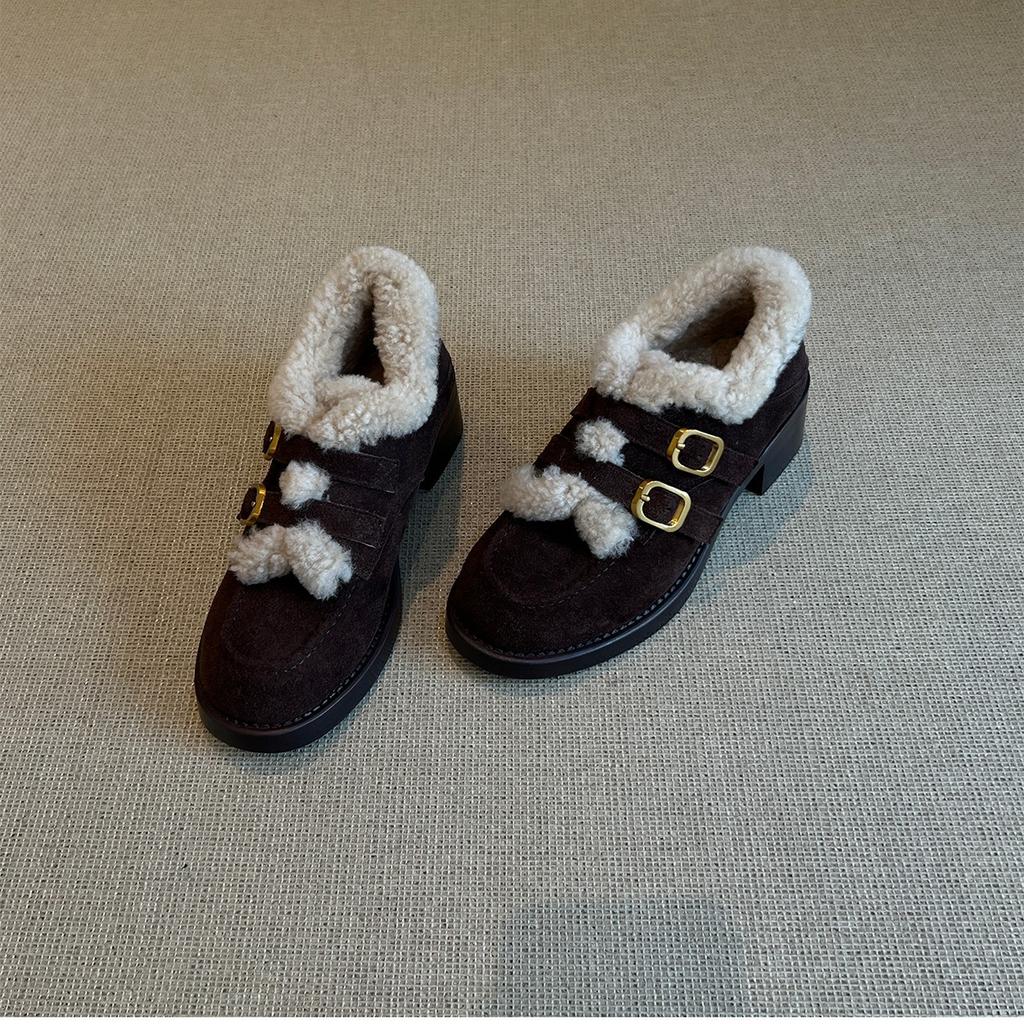 Women's Fur One Thick Sole Winter Lightweight Warm Snow Boots Non-slip Wear-resistant Casual Sports Cotton Boots Mary Jane Shoes