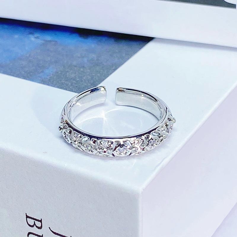 Sweet Light Luxury Zircon Super Flash Exquisite Open Ring Niche High-End Sense Stacking Wearing Colored Treasure Ring Women'S Model