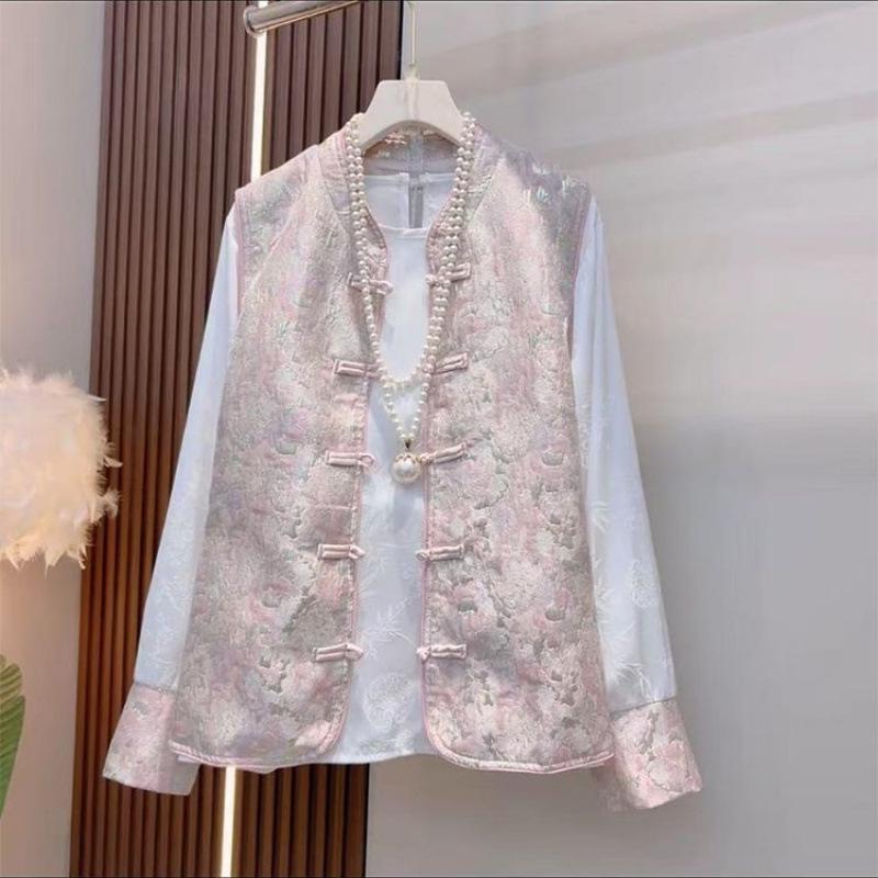 

2025 Весна/Осень Большие Размеры Жаккардовый Жилет В Китайском Стиле 3XL (120-140 jin) розовый