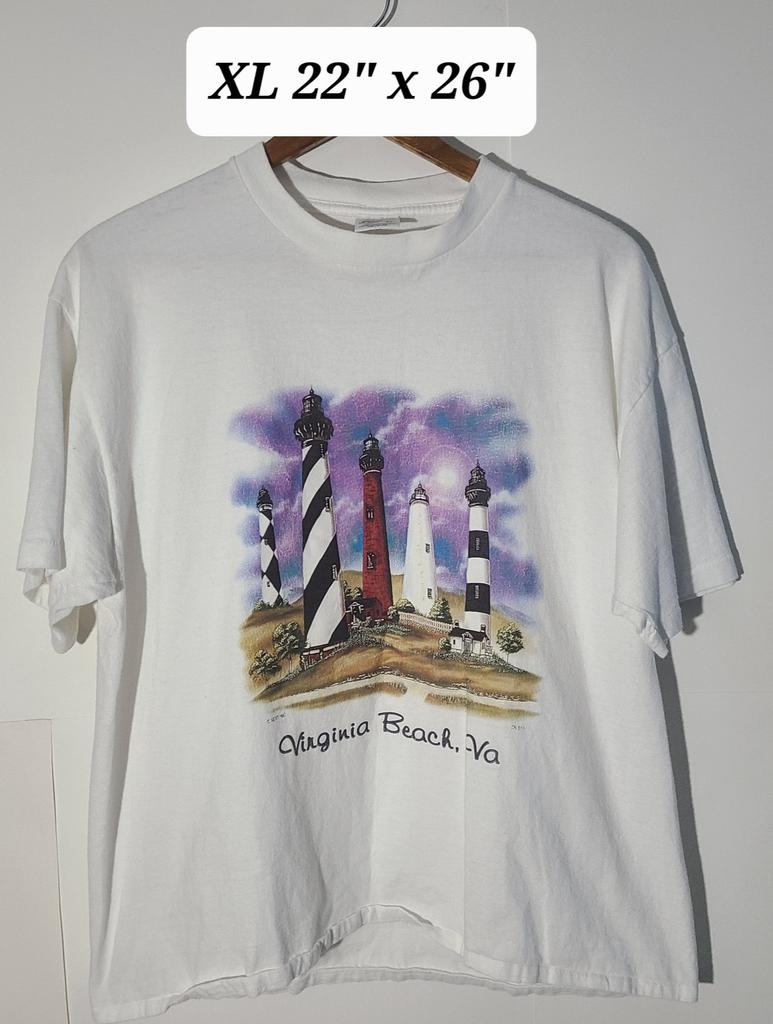 Vintage 90s Virginia Beach, VA Lighthouses White Boxy XL T-Shirt Single Stitch Unisex T-Shirt
