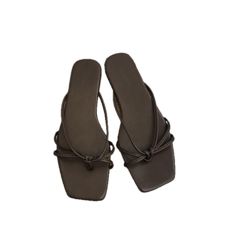 Spring 2025 new flat-bottomed cool slippers square-headed fairy style with skirt strap cover toe silver sandals women's shoes