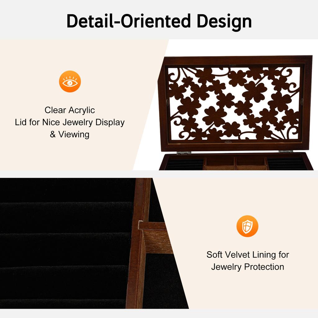 6 Layer Jewelry Box Wood Jewelry Organizer Storage Box Without Mirror Multi Compartment for Rings Earrings Necklaces Bracelets