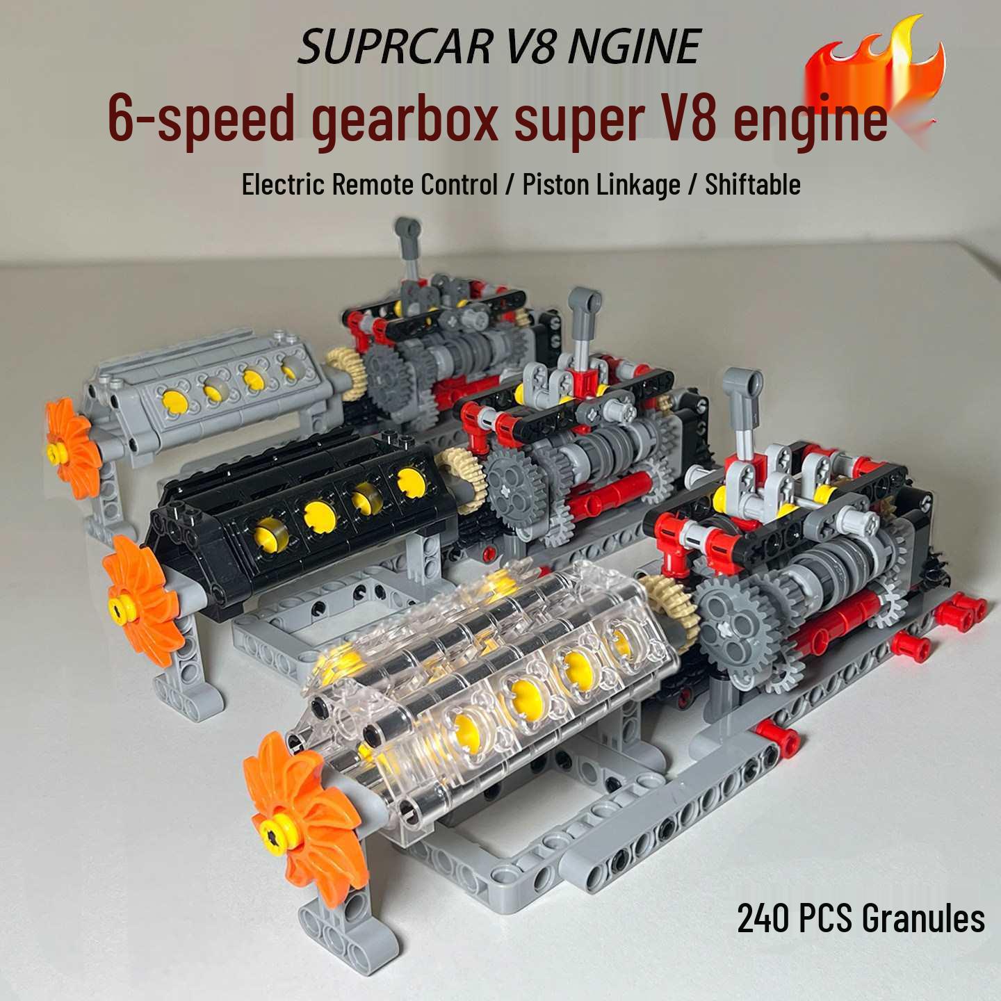 

Compatible V8 Building Blocks Model: High-Difficulty MOC Engine, Six-Speed Transmission, and V16 Motor Toy for Boys. Other size variant