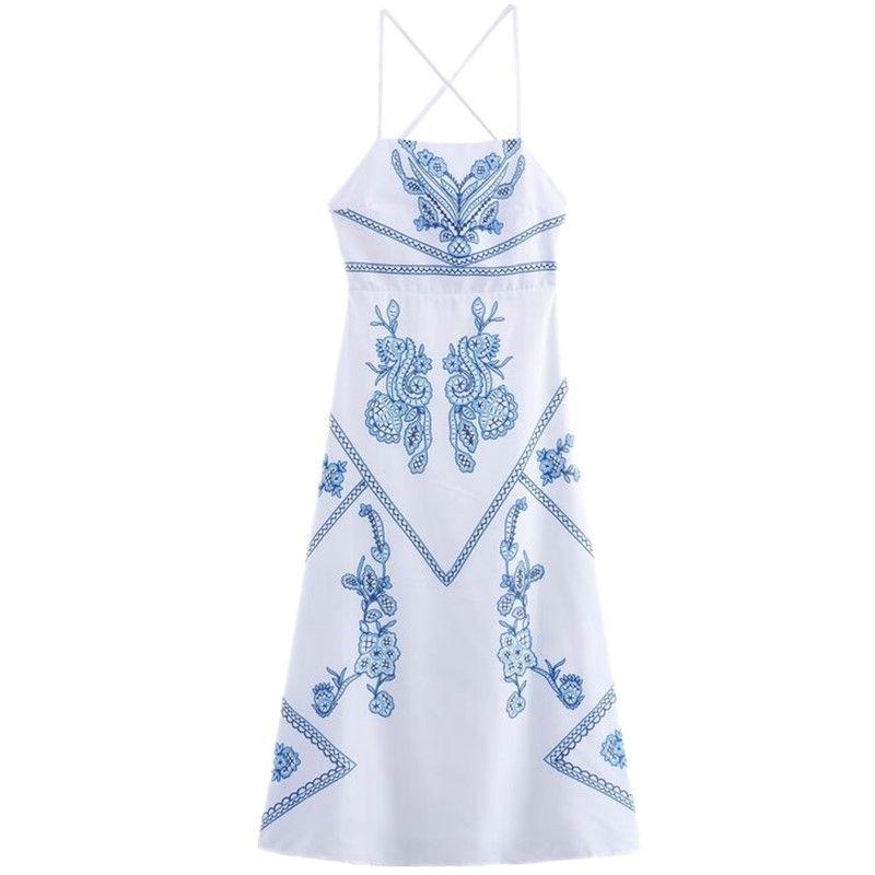 Fashion Style 2024 Summer New Women's Clothing Stylish Sling Easiest for Match Embroider Midi Skirt Dress 5107259