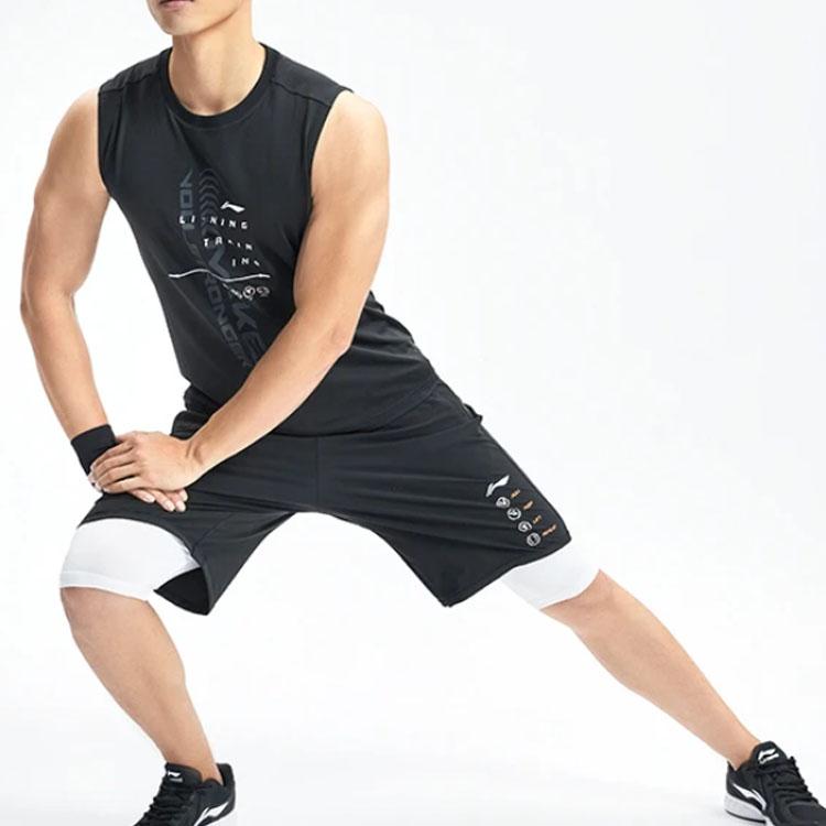 Li Ning Logo Letter Print Loose Shorts Men Shorts Black AKYR133-1