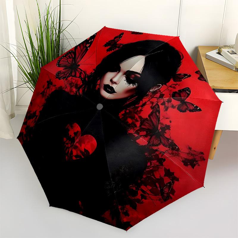 

1pc Butterfly Heart Automatic Folding Umbrella & Self-Folding Canopy - Heavy-Duty 8-Rib Iron Frameyy251231068
