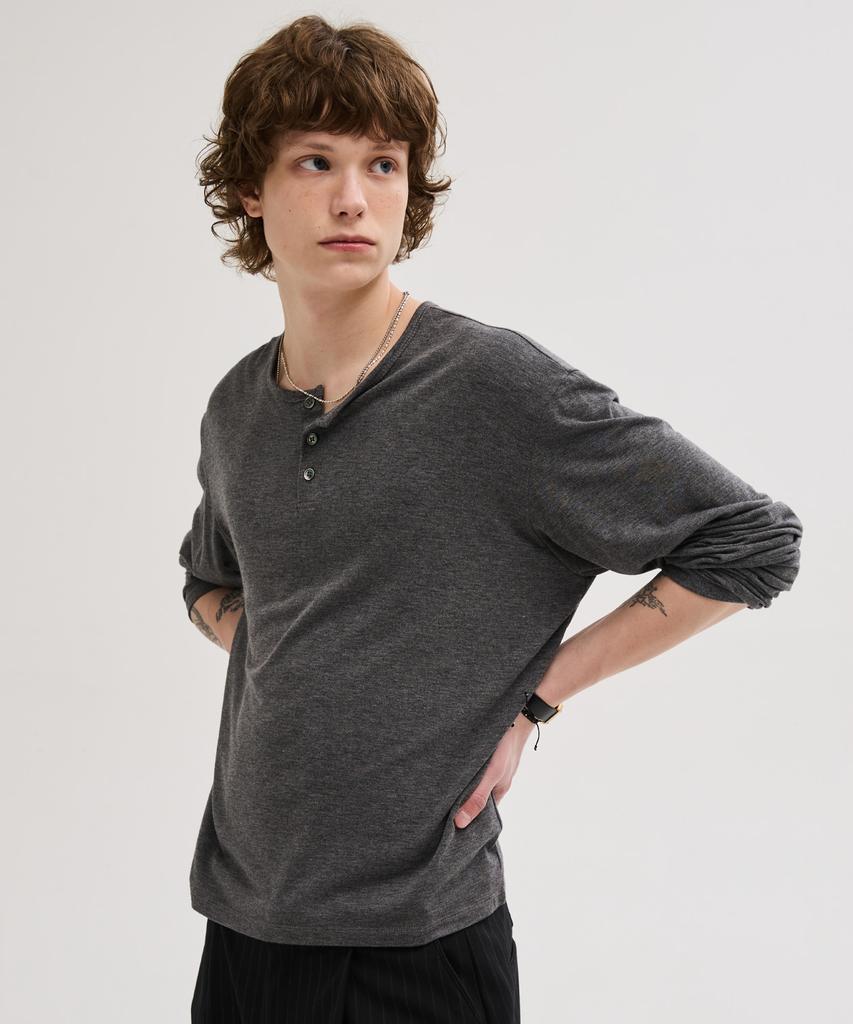 LEIRE Soft Henley Neck Long Sleeve T-Shirt [Charcoal]