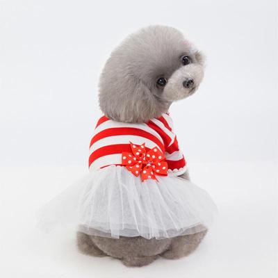 Dog Dresses for Small Dogs Summer Bow Stripe Lace Tullle Gauze Dress Puppy Chihuahua Birthday Wedding Costume Pet Clothes