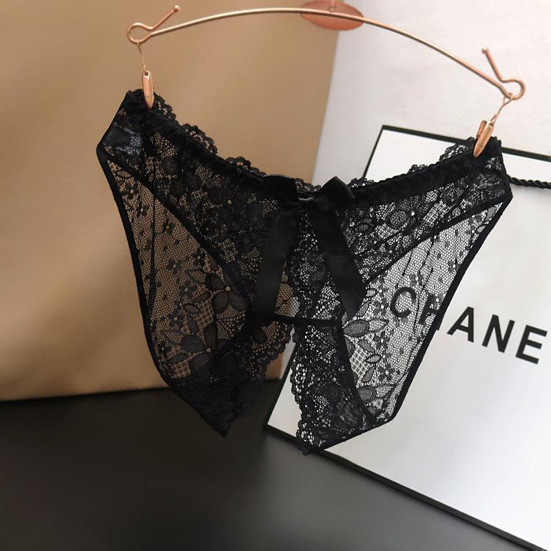 Women'S Sexy Underwear Open Crotch Panties Low Waist Lace Transparent Briefs Ultrathin Sheer Thin Strap G-String Thongs Lingerie