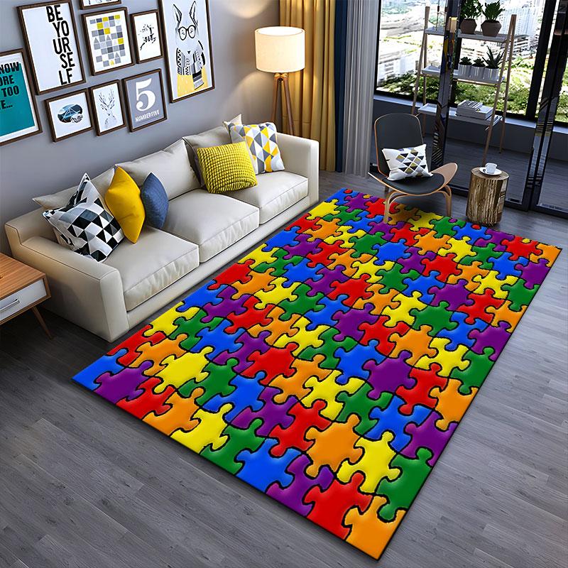 Colorful Puzzle Pattern Carpet suitable as a non-slip mat for the living room or bedroom sofa