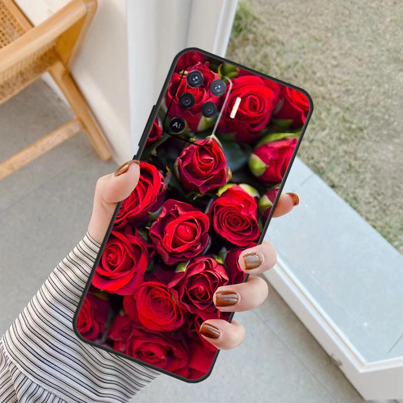 Bright Red Roses Flowers Case For Oppo A94 A74 A54 A80 A60 A40 A18 A38 A58 A78 A98 A96 A76 A16 A15 A17 A57 A77 A5 Pro