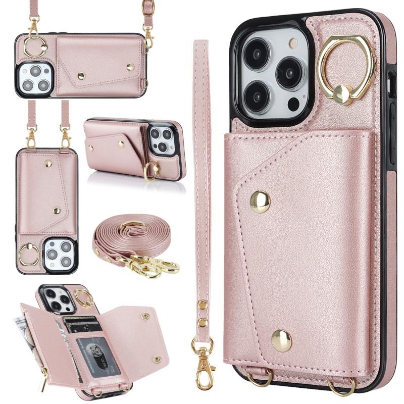 PU Leather Phone Case IPhone 18 Pro Max With Detachable Wrist Strap Crossbody Shoulder Card Slot Kickstand