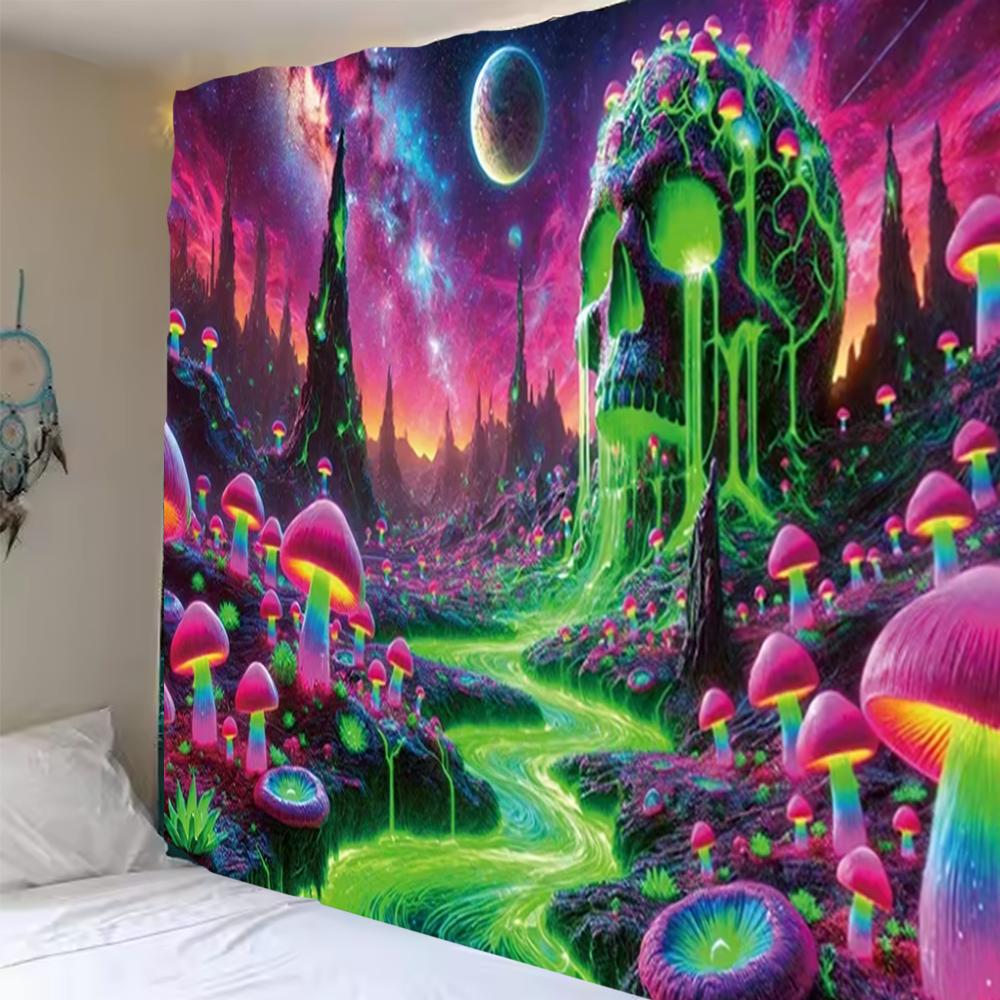Psychedelic Cyberpunk Skull Eye Tapestry Mushroom Forest Dreamy Bedroom Bohemian Backdrop Fantasy Energy Field Art Decorations2693
