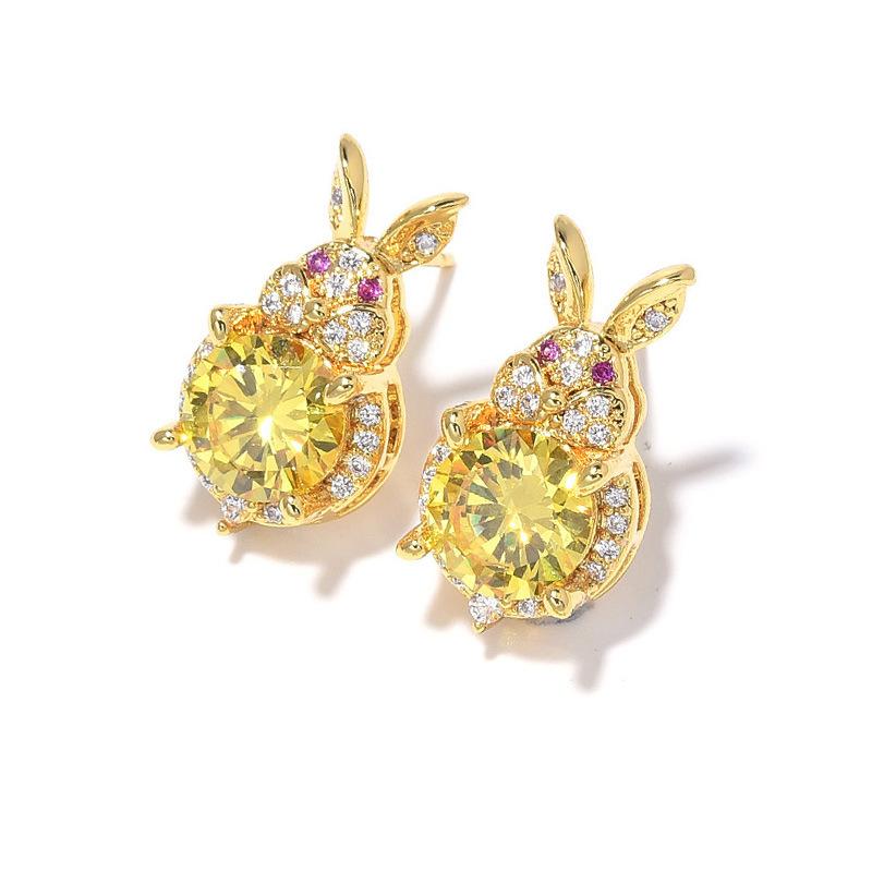 New Year'S Earrings Cute Little Rabbit Zircon Earrings Red Silver Needle Women'S Versatile Small Fragrant Small Earrings